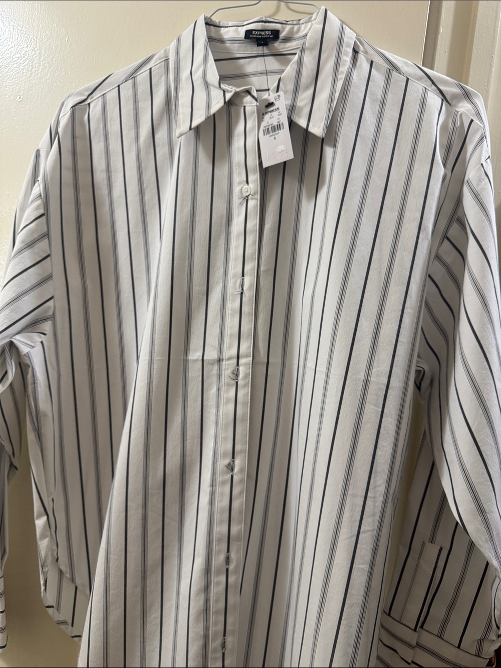 Express White Dress Shirt with Black Pinstripes